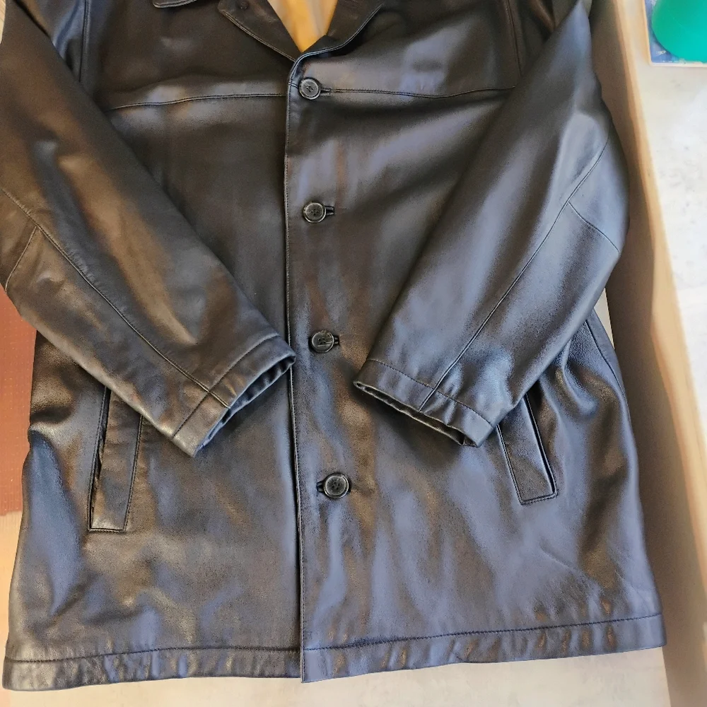 SOLD Dockers Black Lamb Leather Button Up Coat Jacket Mens Size Large - Picture 10 of 16